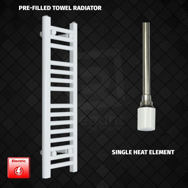Single Heat Element 200 x 800 Flat White Pre-Filled Electric Towel Rail HTR