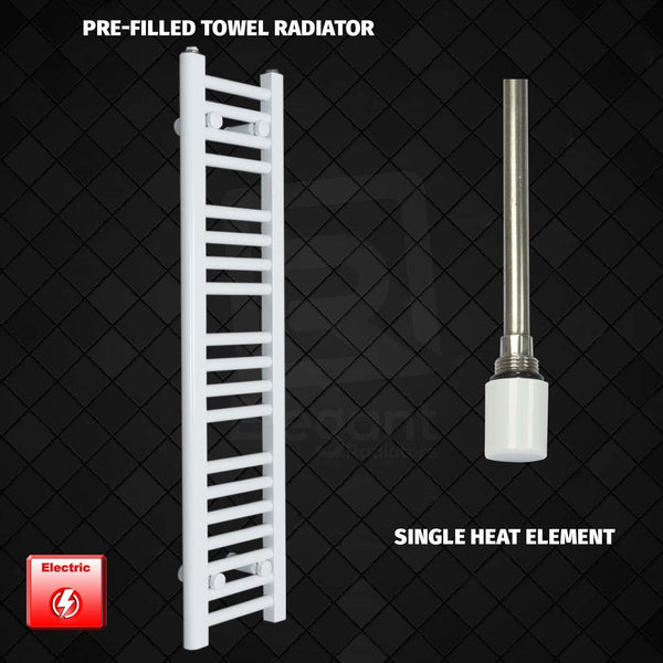 Single Heat Element 250 x 1000 Flat White Pre-Filled Electric Heated Towel Rail