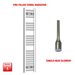 Single Heat Element 250 x 1200 Flat Chrome Pre-Filled Electric Towel Radiator