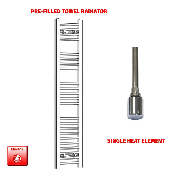 Single Heat Element 250 x 1200 Flat Chrome Pre-Filled Electric Towel Radiator
