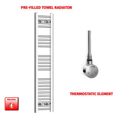 Thermostatic Element 250 x 1200 Flat Chrome Pre-Filled Electric Towel Radiator