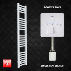 Single Heat Element + Booster Timer 250 x 1200 Flat White Pre-Filled Electric Towel Radiator HTR