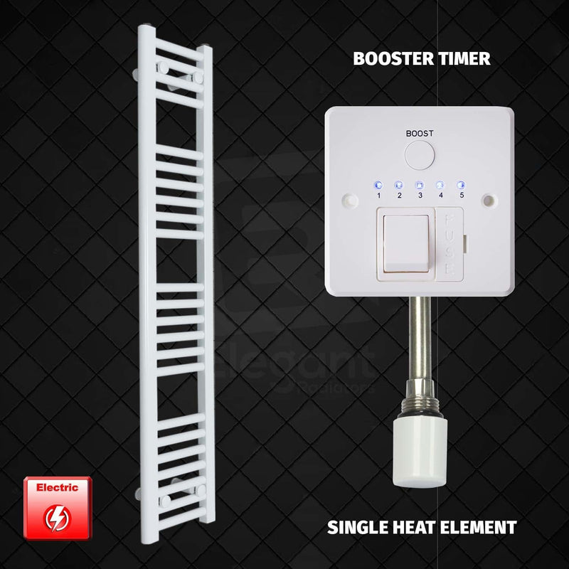 Single Heat Element + Booster Timer 250 x 1200 Flat White Pre-Filled Electric Towel Radiator HTR