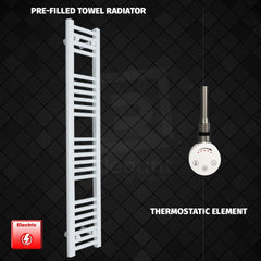 Thermostatic Element 250 x 1200 Flat White Pre-Filled Electric Towel Radiator HTR