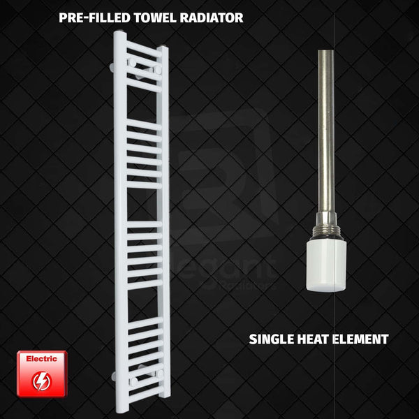 Single Heat Element 250 x 1200 Flat White Pre-Filled Electric Towel Radiator HTR