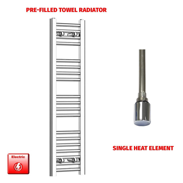 Single Heat Element 250 x 1400 Flat Chrome Pre-Filled Electric Towel Radiator