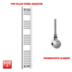 Thermostatic Element 250 x 1400 Flat Chrome Pre-Filled Electric Towel Radiator