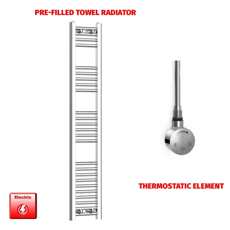 Thermostatic Element 250 x 1400 Flat Chrome Pre-Filled Electric Towel Radiator