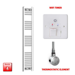 Thermostatic Element + Wifi Timer 250 x 1400 Flat Chrome Pre-Filled Electric Towel Radiator