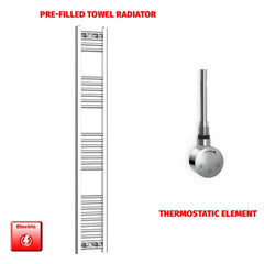 Thermostatic Element 250 x 1600 Flat Chrome Pre-Filled Electric Towel Radiator