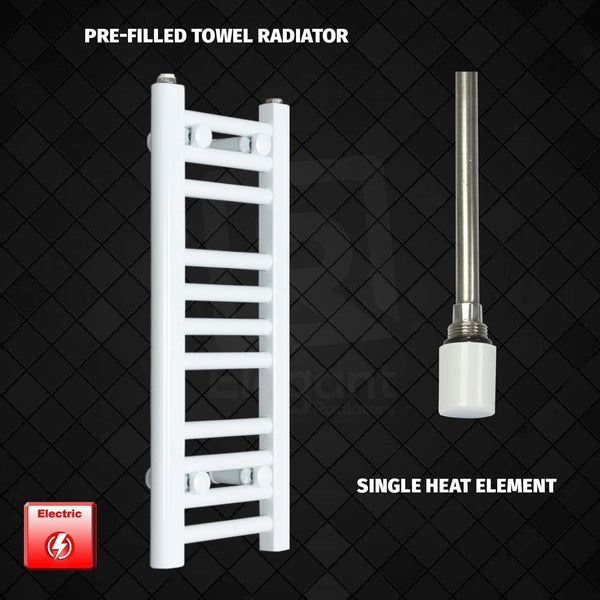 Single Heat Element 250 x 600mm Flat White Pre-Filled Electric Towel Radiator
