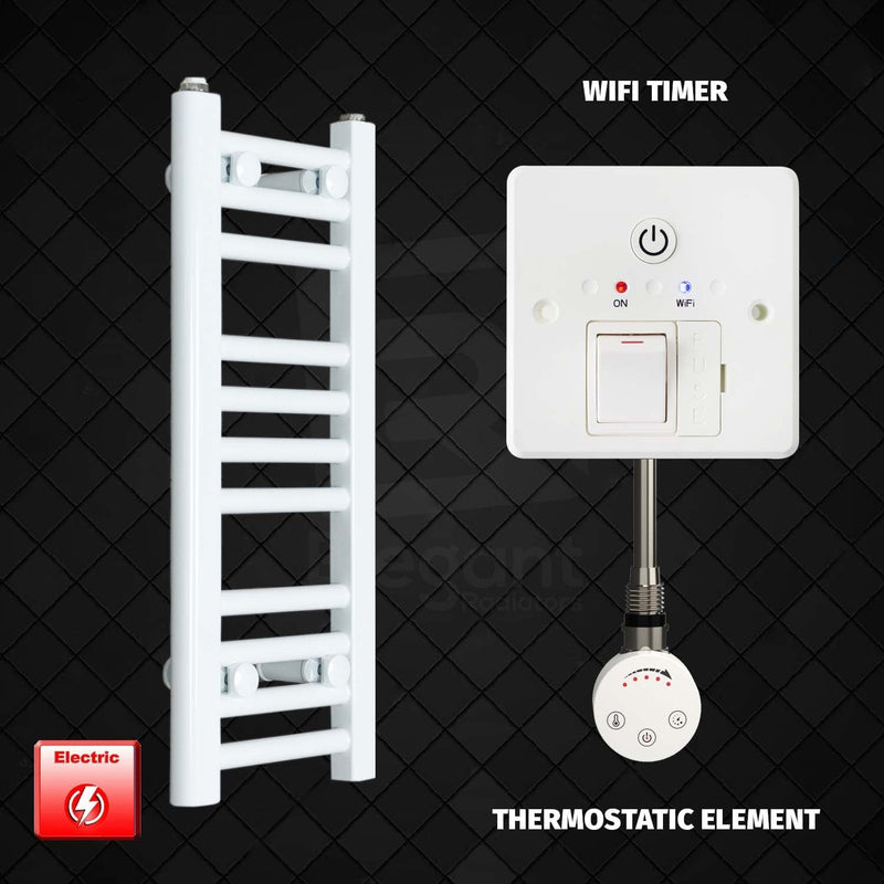 Thermostatic Element + Wifi Timer 250 x 600mm Flat White Pre-Filled Electric Towel Radiator