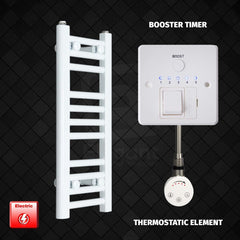 Thermostatic Element + Booster Timer 250 x 600mm Flat White Pre-Filled Electric Towel Radiator