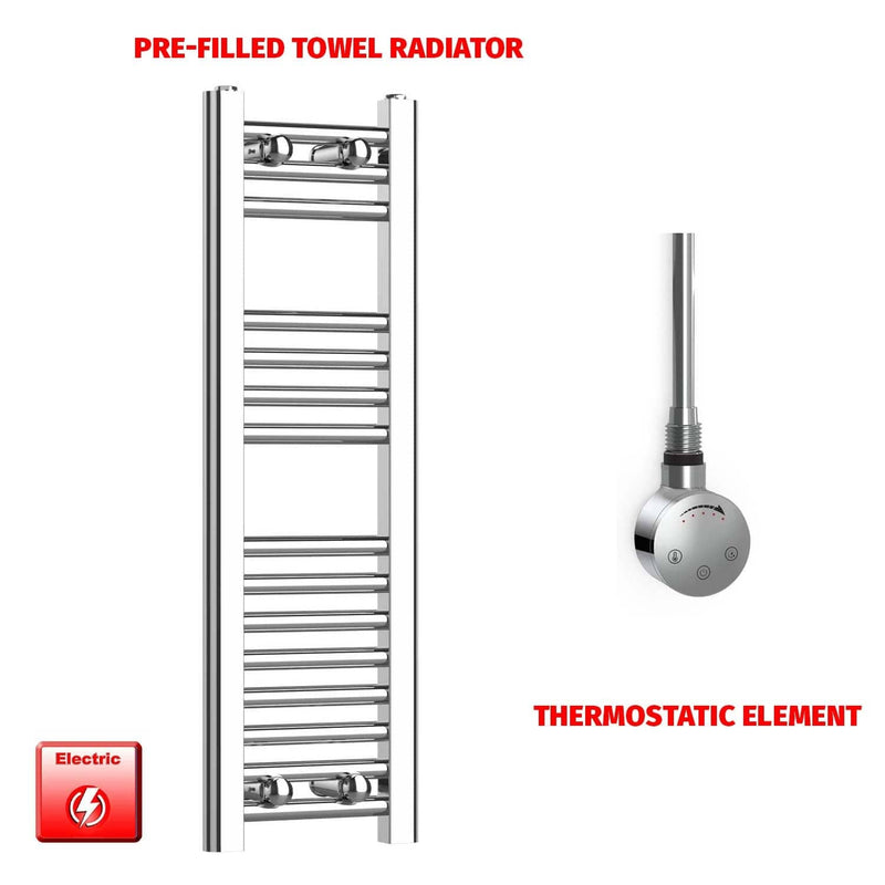 Thermostatic Element 250 x 800mm Flat Chrome PreFilled Electric Heated Towel Rail