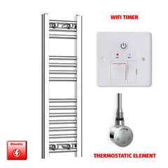Thermostatic Element + Wifi Timer 250 x 800mm Flat Chrome PreFilled Electric Heated Towel Rail
