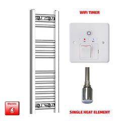 Single Heat Element + Wifi Timer 250 x 800mm Flat Chrome PreFilled Electric Heated Towel Rail