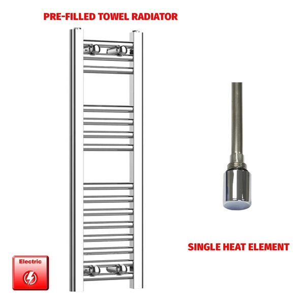 Single Heat Element 250 x 800mm Flat Chrome PreFilled Electric Heated Towel Rail