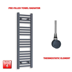 Thermostatic Element 300 x 1000 Flat Anthracite Pre-Filled Electric Towel Rail