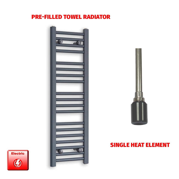 Single Heat Element 300 x 1000 Flat Anthracite Pre-Filled Electric Towel Rail
