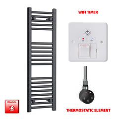 Thermostatic Element + Wifi Timer 300 x 1000 Flat Black Pre-Filled Electric Towel Radiator
