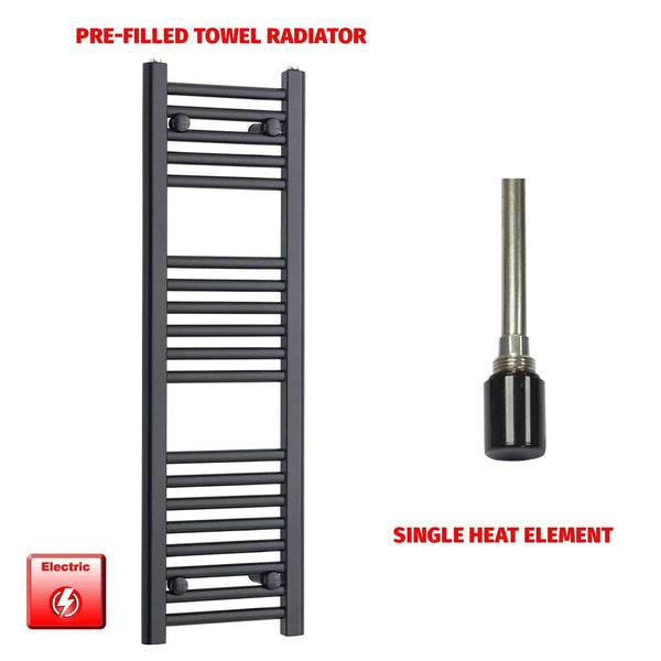 Single Heat Element 300 x 1000 Flat Black Pre-Filled Electric Towel Radiator