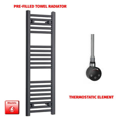 Thermostatic Element 300 x 1000 Flat Black Pre-Filled Electric Towel Radiator