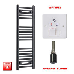 Single Heat Element + Wifi Timer 300 x 1000 Flat Black Pre-Filled Electric Towel Radiator