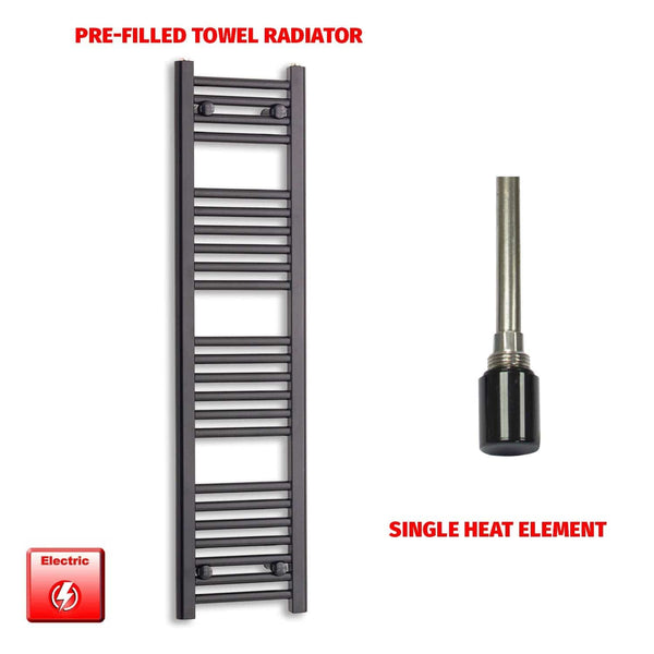 Single Heat Element 300 x 1200 Flat Black Pre-Filled Electric Towel Radiator