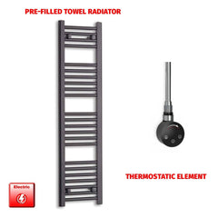 Thermostatic Element 300 x 1200 Flat Black Pre-Filled Electric Towel Radiator