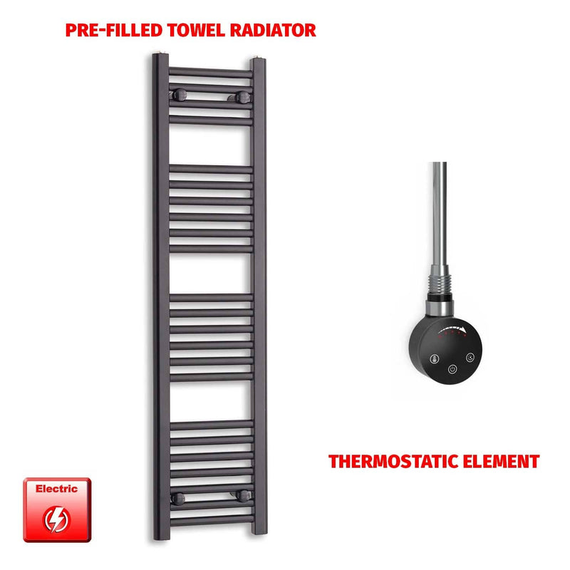 Thermostatic Element 300 x 1200 Flat Black Pre-Filled Electric Towel Radiator