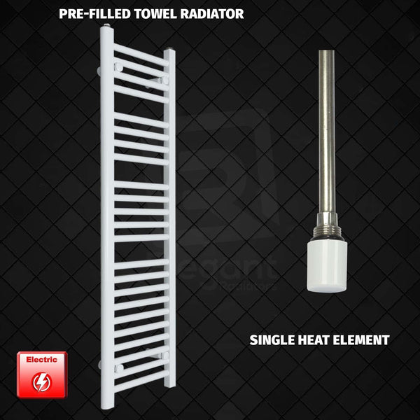 Single Heat Element 300 x 1200 Flat White Pre-Filled Electric Towel Radiator