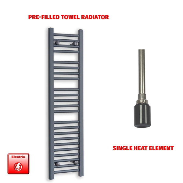 Single Heat Element 300 x 1200mm Flat Anthracite Pre-Filled Electric Towel Rail