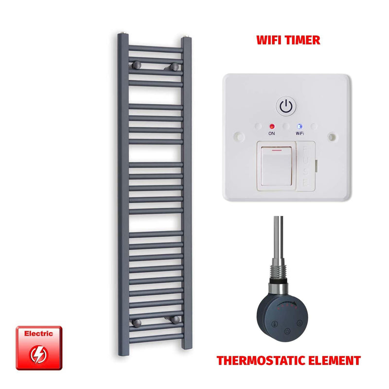 Thermostatic Element + Wifi Timer 300 x 1200mm Flat Anthracite Pre-Filled Electric Towel Rail