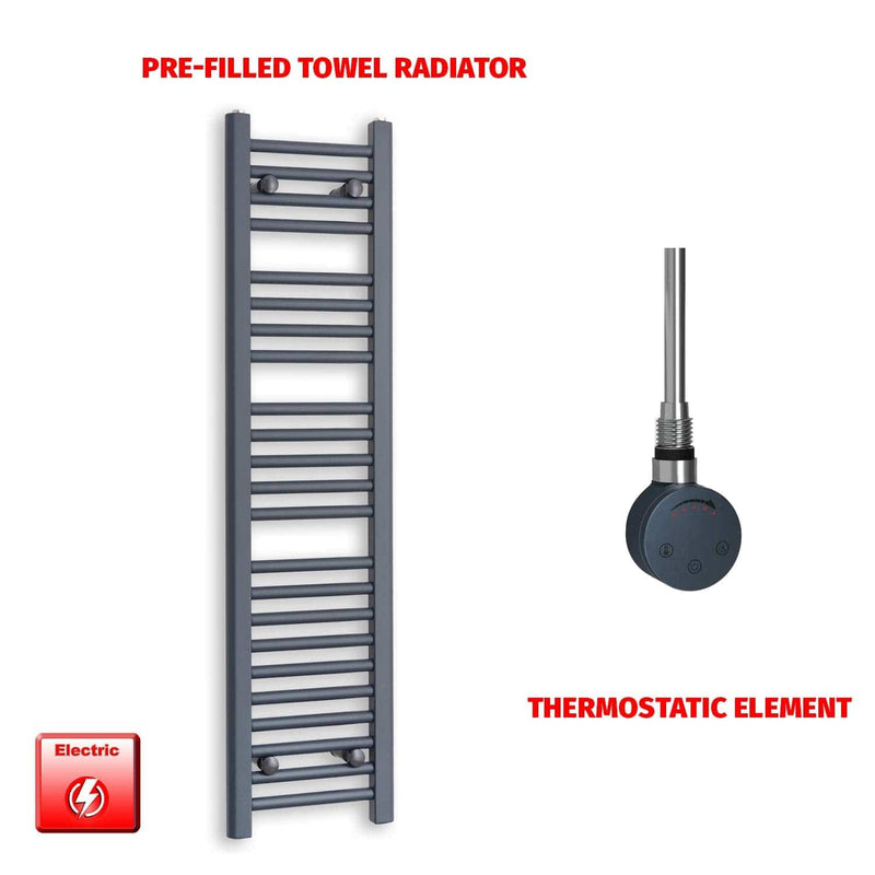 Thermostatic Element 300 x 1200mm Flat Anthracite Pre-Filled Electric Towel Rail