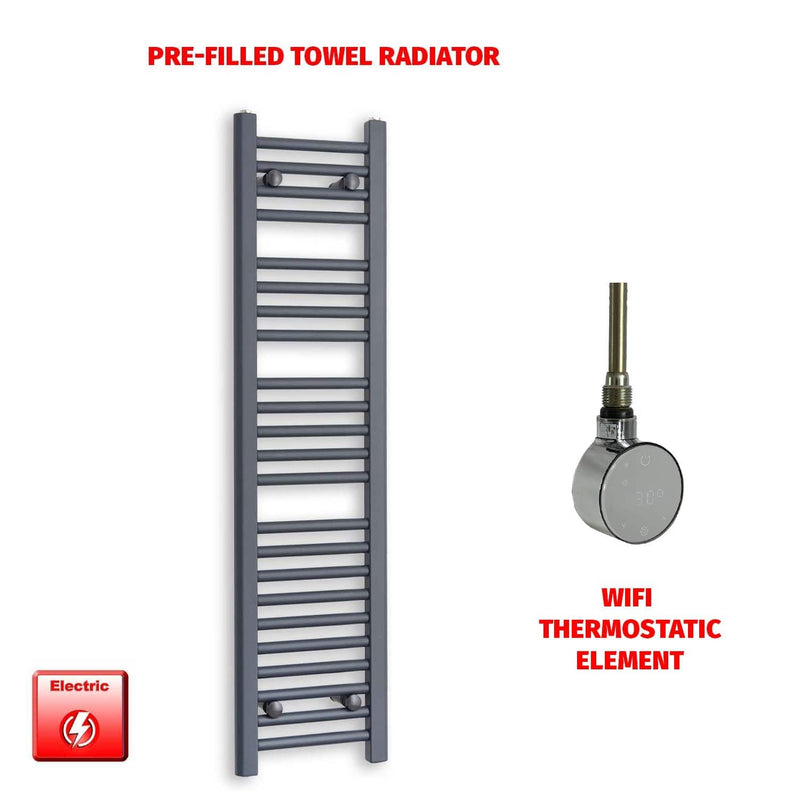 ER-Wifi Thermostatic 300 x 1200mm Flat Anthracite Pre-Filled Electric Towel Rail
