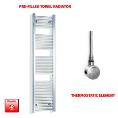 Thermostatic Element 300 x 1400 Flat Chrome Pre-Filled Electric Towel Radiator