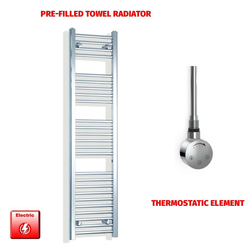 Thermostatic Element 300 x 1400 Flat Chrome Pre-Filled Electric Towel Radiator