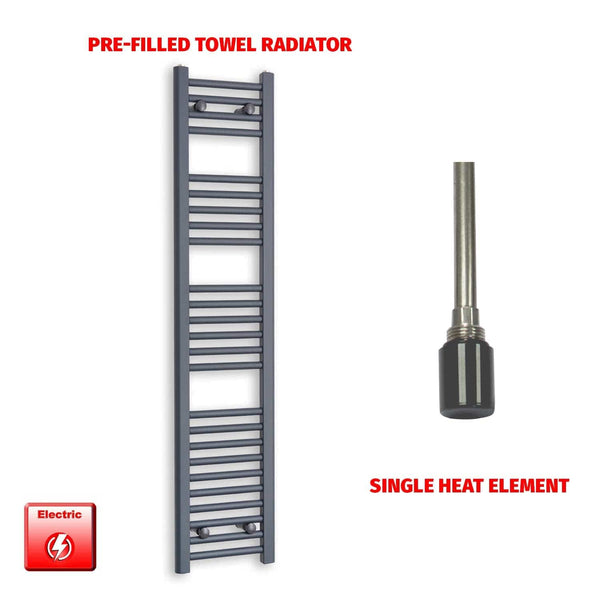 Single Heat Element 300 x 1400mm Flat Anthracite Pre-Filled Electric Towel Rail