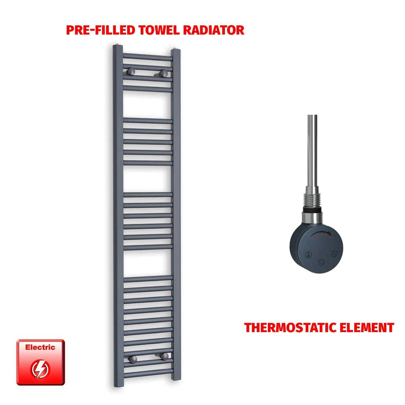 Thermostatic Element 300 x 1400mm Flat Anthracite Pre-Filled Electric Towel Rail