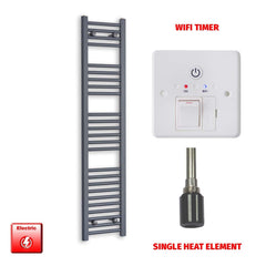 Single Heat Element + Wifi Timer 300 x 1400mm Flat Anthracite Pre-Filled Electric Towel Rail