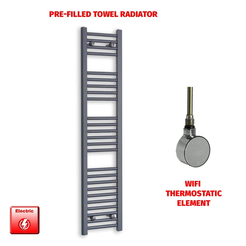 ER-Wifi Thermostatic 300 x 1400mm Flat Anthracite Pre-Filled Electric Towel Rail