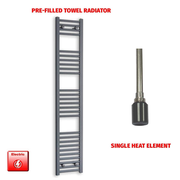 Single Heat Element 300 x 1600 Flat Anthracite Pre-Filled Electric Towel Rail