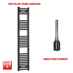 Single Heat Element 300 x 1600 Flat Black Pre-Filled Electric Towel Radiator