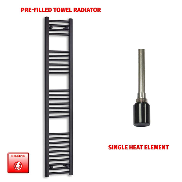 Single Heat Element 300 x 1600 Flat Black Pre-Filled Electric Towel Radiator