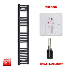 Single Heat Element + Wifi Timer 300 x 1600 Flat Black Pre-Filled Electric Towel Radiator