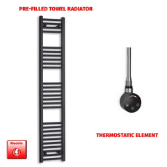 Thermostatic Element 300 x 1600 Flat Black Pre-Filled Electric Towel Radiator