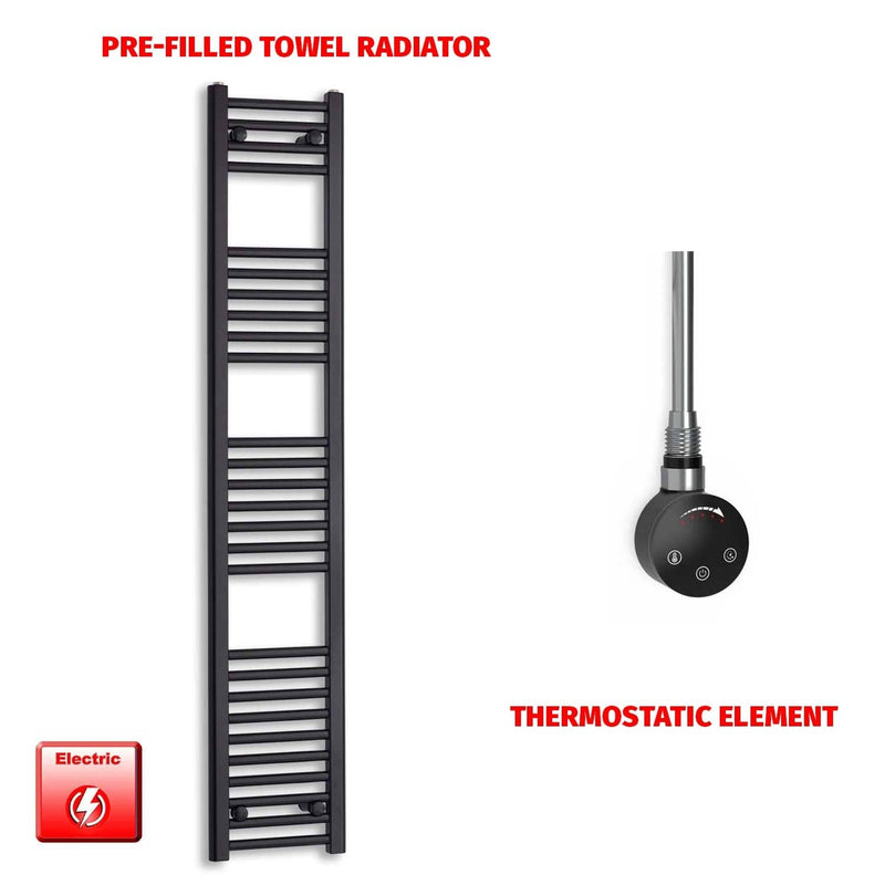 Thermostatic Element 300 x 1600 Flat Black Pre-Filled Electric Towel Radiator