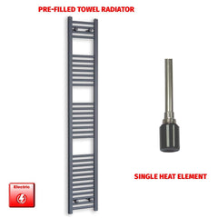 Single Heat Element 300 x 1800 Flat Anthracite Pre-Filled Electric Towel Rail