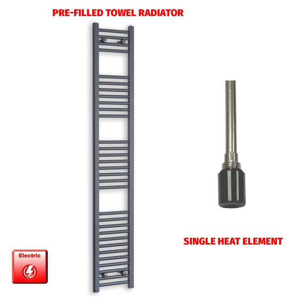 Single Heat Element 300 x 1800 Flat Anthracite Pre-Filled Electric Towel Rail