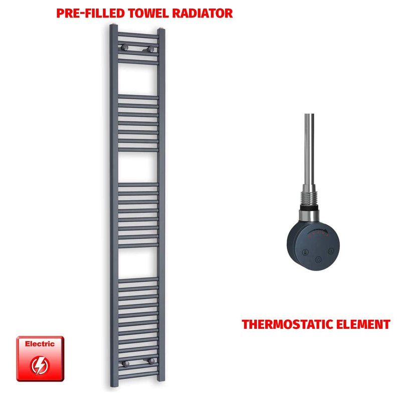 Thermostatic Element 300 x 1800 Flat Anthracite Pre-Filled Electric Towel Rail